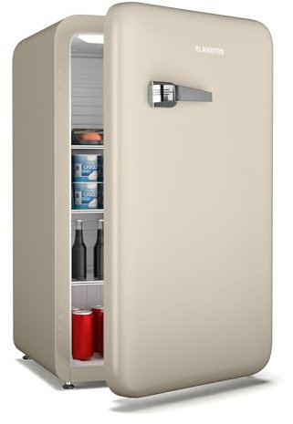Klarstein Audrey Evo Nevera Retro, 112L, Compacta Sin Congelador, Silenciosa 40 dB, Puerta Reversible, Patas Ajustables, Termostato 0-10°C, Crema