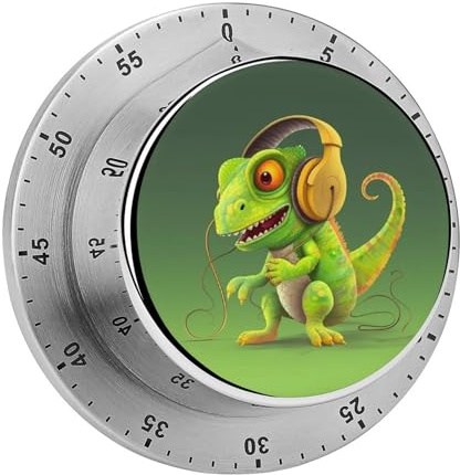 Chameleon Listen Music Kitchen Timers, Manual 60 Minute Wind Up Timer Clock with Loud Alarm, Magnetic Backing, Mechanical Kitchen Timers, No Batteries Required, Countdown Timer for Cooking Baking