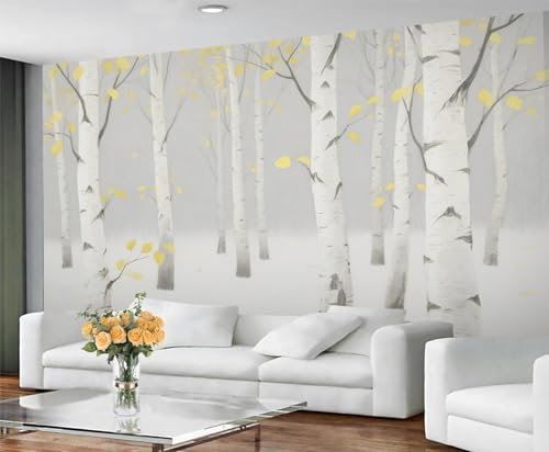 GIVLWF Papier peint bouleau gris à décoller et à coller pour chambre à coucher, salon, décoration murale de campagne – Décoration d'intérieur, paysage naturel