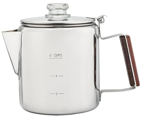 Camping Coffee Pot - Stainless Steel Percolator, Compact Travel Cooker, Campfire Coffee Maker | Heat Weather Stand Coffee Pot with Drip Free Spout and Sturdy Handle for Camping Outdoor Trips