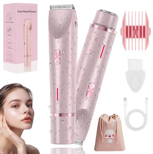 Sianova Rasierer, Sianova Bloomshave - 2-in-1 Damen Körperrasierer, Doppelkopf Intimrasierer Für Frauen, Ipx7 Wasserdicht, Nass & Trocken Anwendbar, Für, Körper,Gesicht,Beine & Achseln (Rosa)
