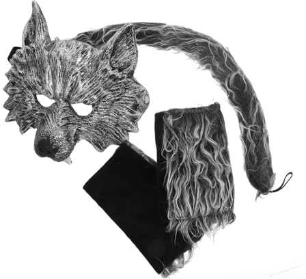 Gogogmee Wolf Cosplay Kostüm mit Silbernem Maske Handschuhen und Bequemes | Teiliges Animal Costume, für Halloween Cosplay, Mottoparty, Vielseitige Roleplay Requisiten, Rollenspiel