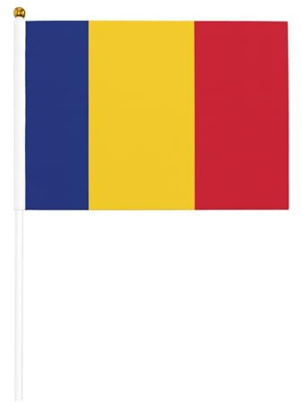 Drapeau de la Roumanie imprimé double face à la main – Couleurs vives, pour tournois sportifs et matchs