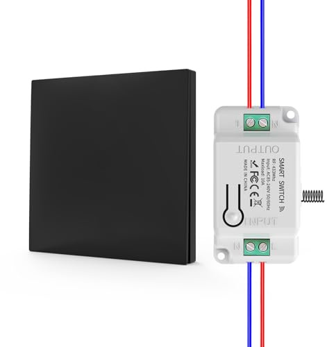 KADMOS Kit d'interrupteurs d'éclairage sans fil,Interrupteur sans fil auto-alimenté,Interrupteur sans fil sans pile, Interrupteurs à rebond automatique, aucun câblage requis(1key 1receiver - noir)