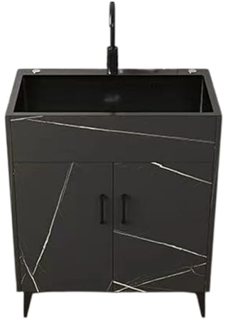 Mobiletto Lavello Lavanderia Commerciale Indipendente Lavatoio Esterno Nero con Rubinetto e Dispenser Sapone Lavabo Lavanderia per Bagno, Garage, Ristorante