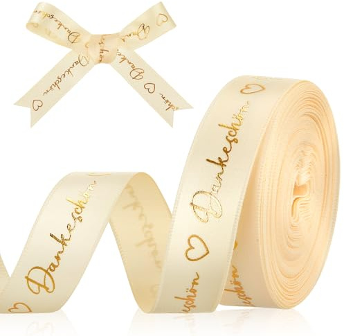 Faccito 9 m X 15 mm Danke Schleifenband Dankeschön Geschenkband mit Herz Danke Ribbon Dekoband DIY Geschenk zum Geschenktüte Basteln Bouquet für Hochzeit Geburtstag Weihnachten Party