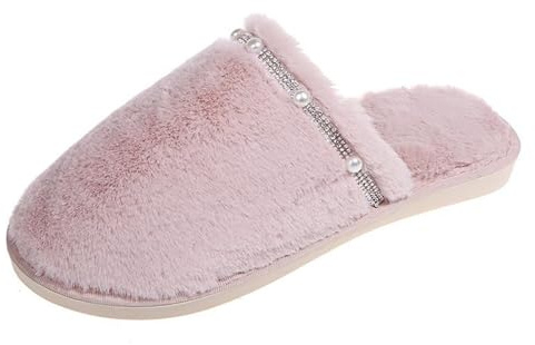 Pantofole Donna Antiscivolo - Comode Pantofole da Donna per La Casa Calde Pantofole con Dettagli in Strass Pantofole Piatte alla Moda per Il Relax Autunnale E Invernale.