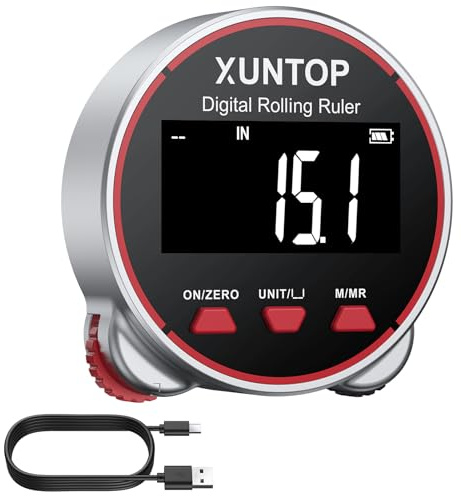 XUNTOP 656.2ft/199m(±2mm) Electronic Digital Tape Measure with LCD Display ±0.1% Self-Calibration Rolling Ruler Rechargeable Smart Rolling Measuring Tool for Flat Curved Diameter Odd Shape Objects