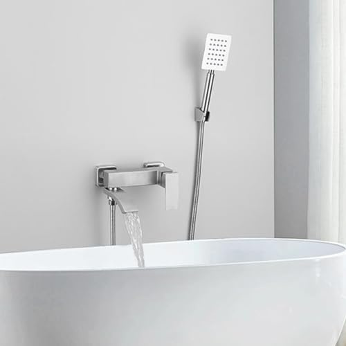 Wasserfall Wasserhahn Badewanne Wandmontage 90° Drehbar Badewannenarmatur mit Handbrause Mischbatterie Dusche Edelstahl,Gebürstet