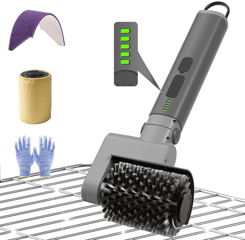 Accwork Electric Grill Brush for Outdoor, Cordless BBQ Grill Cleaner with 3 Replaceable Heads, 3 Speeds, Adjustable Angle, Barbecue Cleaning Brush for Cast Iron & Stainless Steel Grates