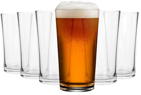 Argon Tableware Conical Pint Beer Glasses 568ml (20oz) – Pack of 6, Toughened Stackable Barware, Dishwasher Safe, Durable Glass for Lagers, Ales & Ciders