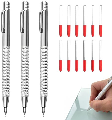 15 Stück Anreissnadel Set, Anreißnadel aus Wolframstahl, 3 Stück Wolframcarbid Stift mit 12 Stück Ersatzmarkierungsspitzen, Metallgravurstift Ätzstift mit Clip, Reißnadel für Metall, für Glas, Keramik