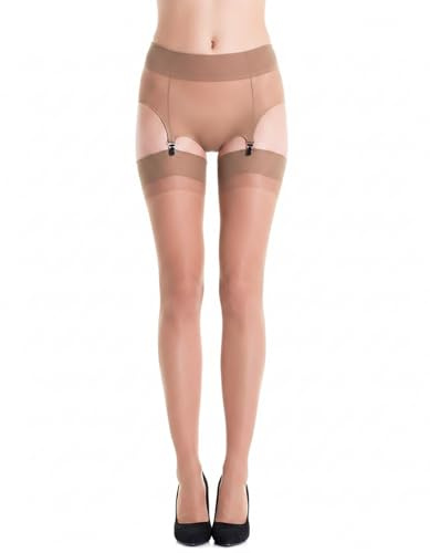 Yummy Bee - Silky Calze per Reggicalze Donna - Calze Velate con Cuciture Posteriori e Tacco Cubano - Taglia Forte 36-46 (Nudo, M)