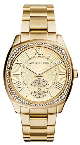 Michael Kors Bryn MK6134 Montre analogique pour Femme en Acier Inoxydable 50 m Or Oxyde de Zirconium Blanc, Doré, Bracelet