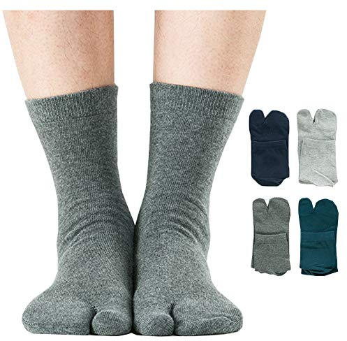 UBUMO Men's Flip Flop Socks Tabi Split Toe Geta Wicking Cotton Pack of 4