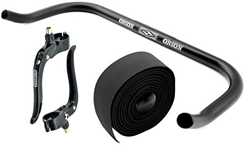 Permanent-Fahrrad Bullhorn Fixie Singlespeed Rennrad Triathlon Lenker Schwarz 400mm mit Bremshebel und Schwarzem Lenkerband
