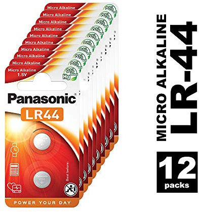 Panasonic Pilas de botón alcalinas LR44, 1,5 V, 12 Paquetes (24 Unidades)