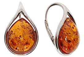 Bernstein Ohrringe, elegante moderne Ohrringe aus Bernstein und 925/000 Sterling Silber rhodiniert von Artisana-Schmuck