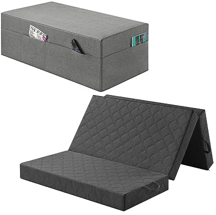 sleepling Klappmatratze Visco, 3-teilige Faltmatratze, Gästematratze klappbar, Faltbare Matratze, Sitzhocker mit Husse, Foldable Mattress, Made in EU, Oeko-TEX, H2.5, 195x120x14 cm, Extra Breit, grau