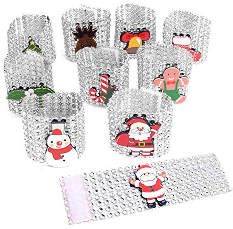 Anillos De Servilleta,Diamantes De Imitación De Navidad Papá Noel Anillos De Servilleta Titulares 10 Piezas Anillos De Servilleta De Diamantes De Plata/rojo Hebillas Para Decoraciones Navideñas Silver