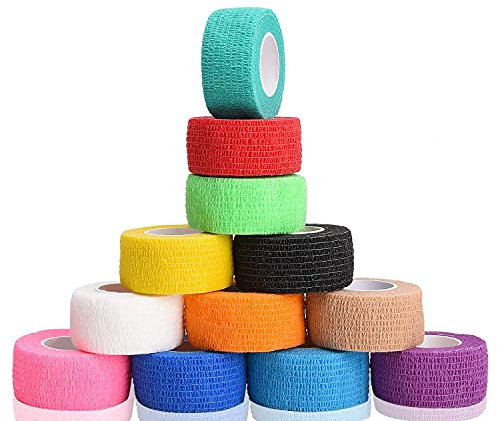 Noverlife 12 Colors Non-wonven Self Adhesive Bandage Wrap for Finger Guard Nail Protector, 2.5cm x 4.5m / 1 x 5yd Waterproof Cohesive Elastic Tape Sports Fixing Band Stretch Wrap