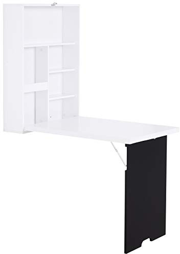 HOMCOM Folding Wall-Mounted Drop-Leaf Table, Wall-Mounted Desk, White