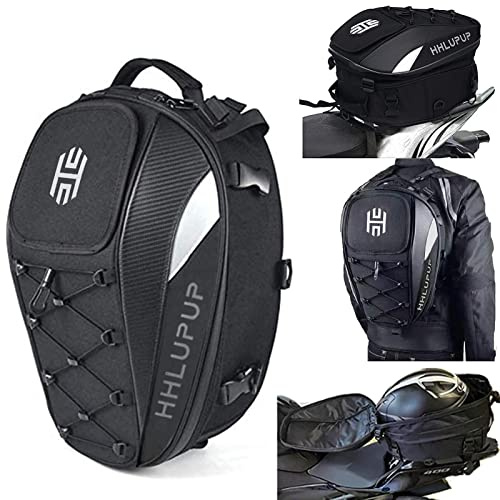 HHLUPUP Motorcycle Tail Bag Seat Helmet Large Capacity Dual Use Motorcycle Backpack, 25L-38L Waterproof Luggage Bags White