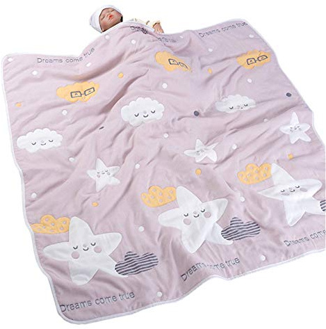 Hayisugal Krabbeldecke 100% Baumwolle Babydecke kuschelige Kinder Decken Strickdecke ideal als Baby Decke, Erstlingsdecke, Wolldecke Baby Kuscheldecke, Lila Sterne, 115 x 120cm