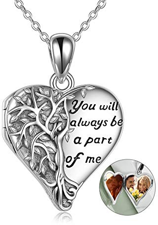 YAFEINI Locket Necklace Sterling Silver Tree of Life Locket Necklace That Holds Pictures Heart Tree of Life Jewellery Gifts for Women Girls