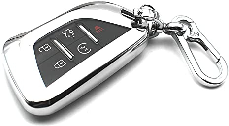 INFIPAR Fit for Cadillac CT4 CT5 XT4 Lyriq Escalade ESV TPU Key Fob Remote Cover Case Shell Glove Pouch Holder Protector Keyless Entry Sleeve Accessory, with Metal Key Chain, Silver