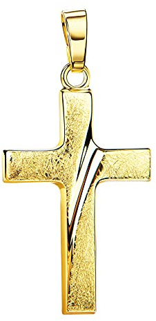 Kreuz-Anhänger Gold-Kreuz für Damen und Herren, Design- Ketten-Anhänger eismattiert 585 Gold 14 Karat
