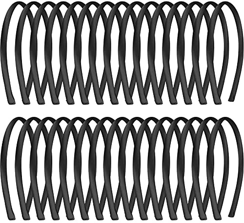 Duufin 30 Pieces Satin Headbands 1cm DIY Plain Headband Satin Covered Headband for Girls and Women, Black