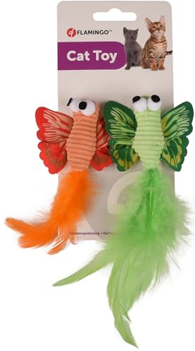 Flamingo F Katzenspielzeug, Schmetterling, Alea Grün/Orange, 2 Stück, 17 cm