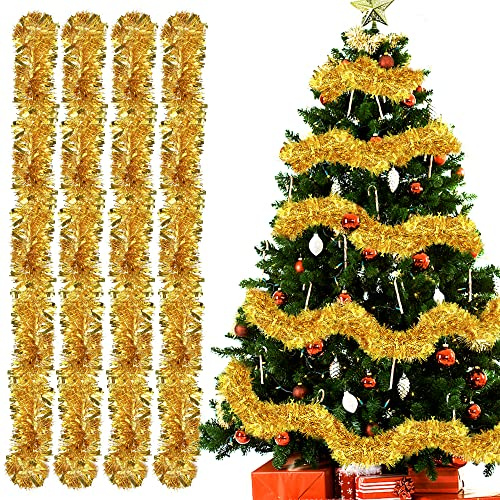 Weihnachtsgirlanden, 4pcs Lametta Weihnachtsbaum, 2m Girlande, Weihnachtsdeko für Weihnachtsbaum, Weihnachtsfeier, Geburtstagsparty Dekoration (Gold)