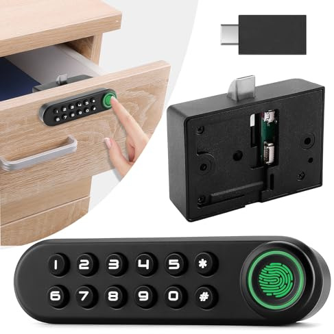 Fingerprint Cabinet Lock, Smart Biometric Password Lock With USB Key, Keyless Hidden File Drawer Wardrobe, Child Safety, DIY Wooden Furniture Privacy for Home Office