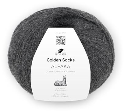 Pro Lana Golden Socks Alpaka, 100 g/390 m, 70% Alpaka, 30% Polyamid, 4-fädig, superweiche Sockenwolle (95 dunkel grau mel.)
