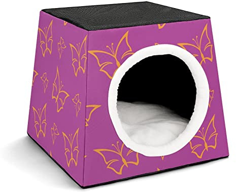Fashion Capsule Pet Waterloo Foldable Cat House Cat Bed Cat Sofa 3-in-1 Design for Small Pet Pink Yellow Butterfly