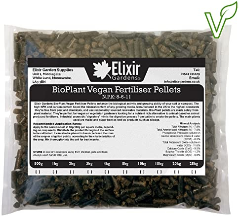 Elixir Gardens BioPlant Vegan Fertiliser Pellets | Organic, Sustainable & Eco-Friendly Plant-Based Soil Enhancer/Improver | 500g-25kg Weights | 25kg Bag