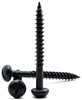 Hippo Hardware (4.8mm X 50mm) Black Japanned Slotted Round Dome Slot Head Passivated Wood Screws (Pack of 10) (No.10 X 2)