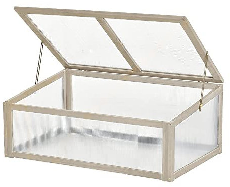 PaMeer Outdoor Wooden Greenhouse, Cold Frames For Garden, Polycarbonate Greenhouse, Small Greenhouse With Openable & Tilted Top Cover Perfect For Plant, Flowers & Vegetable, Brown_ 100x 65x 40Cm