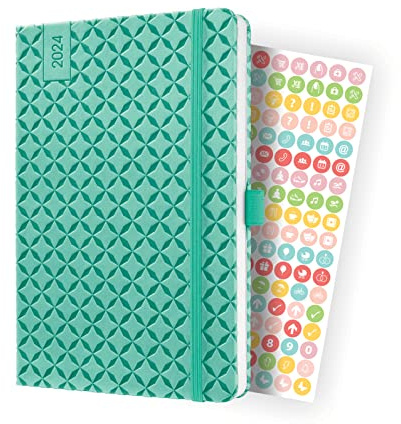 SIGEL J4127 Wochenkalender Jolie 2024, ca. A5, mintgrün, Hardcover, Gummiband, Stiftschlaufe, Einstecktasche, 174 Seiten, aus nachhaltigem Papier, Terminplaner