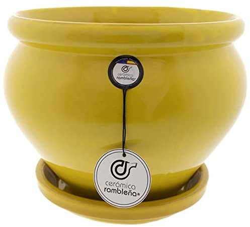 CERÁMICA RAMBLEÑA | Macetas de Barro Rojo | Macetas Decorativas | Macetas de cerámica | Macetas Exterior | Maceta Coco - Albero - D128 | Decoración 100% Hecho a Mano | 26x26x21 cm | Plato Incluido