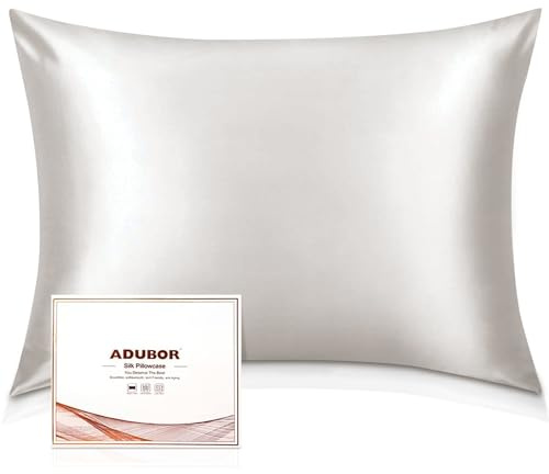 Adubor 100% Seidenkissenbezug 40x80cm für Haar und Haut, mit verstecktem Reißverschluss, beide Seiten, 23 Momme Seide, Fadenzahl 900 (Elfenbeinweiß, 2 Stück)