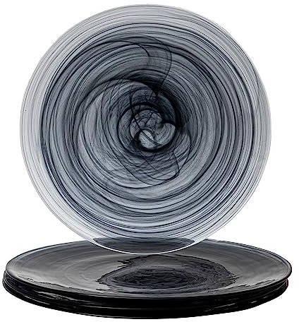 Vikko Charger Plates, Set of 4 Black Alabaster Dinner Plates, 13 Plate with Marbelized, Swirl Design, Elegant Glass Charger, Dishwasher Safe