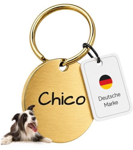 Runde Hundemarke personalisiert Messing, 2,5 cm, individuell graviert | Robuste, lasergravierte Messing-Hundemarke (2,5 cm). Mit individueller Namensgravur & Telefonnummer