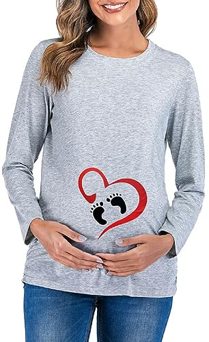 T Shirt Donna Incinta Divertenti Pullover Autunno Inverno Maglie Premaman Manica Lunga Abbigliamento maternità Camicetta per Gravidanza Blusa Allattamento Elegante Moda Casual Tunica Tops Sweatshirt