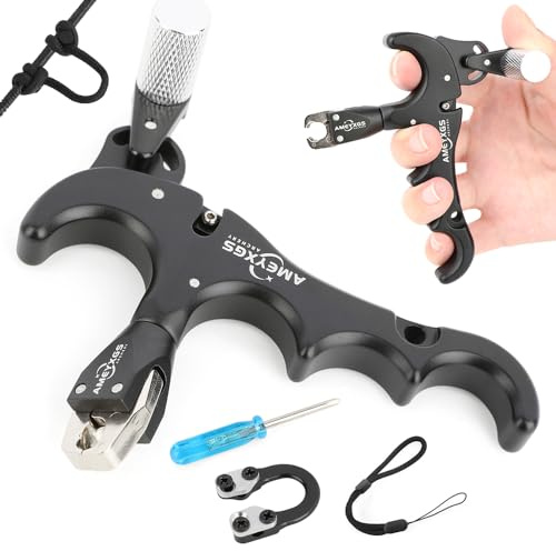 AMEYXGS Tir à l'arc Release Aids Arc Compound Déclencheur à 4 Doigts et D Loop Aides au Déclenchement Rotatif à 360° en Alliage d'aluminium RH/LH (Noir)