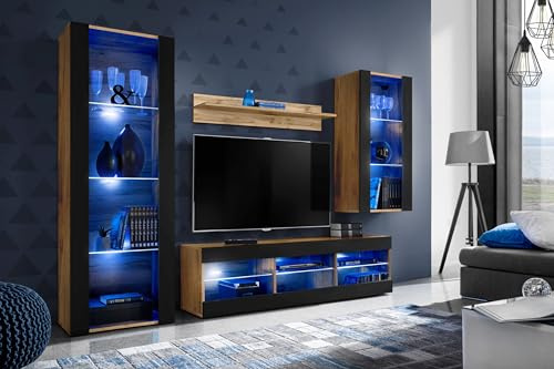 Komodee Wohnwand TV Tivoli Medio A1 Schwarz/Wotan 245x159x35 cm