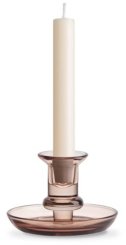Torre & Tagus Delia Glass Candle Holder with Tray for Taper Candles, 4.5 Modern Candlestick Holder with Tray for Table Decor, Single Taper Candle Holder as Wedding Decor/Home Decor (Champagne)
