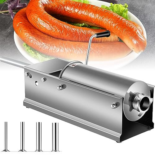 Horizontal Sausage Stuffer, 3L/5L Manual Sausage Maker, with 5 Filling Nozzles, Stainless Steel Sausage Stuffing Machine for Home & Commercial Use, for Making Hot Dog Sausages, Bratwurst 3L